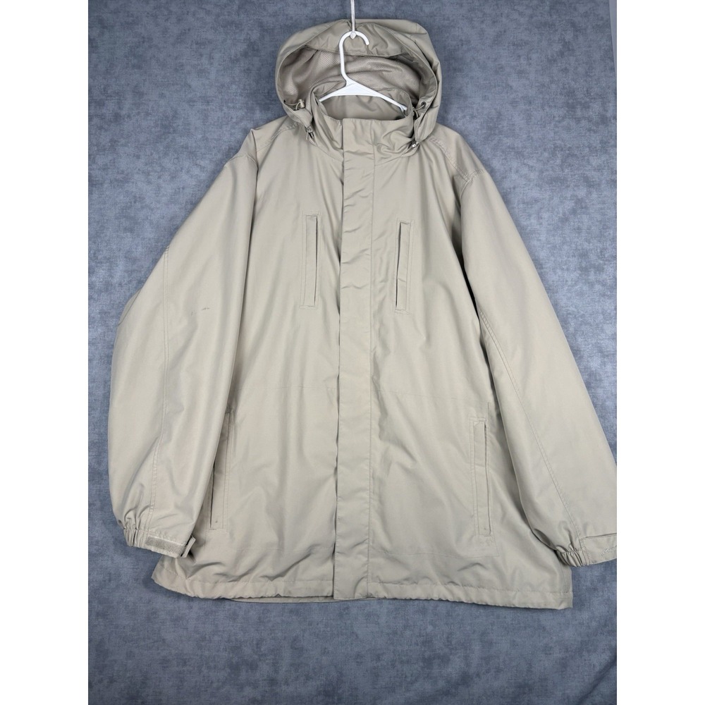 Eddie Bauer WeatherEdge Jacket Mens XL Tan Hooded Rain Coat Spring 2007